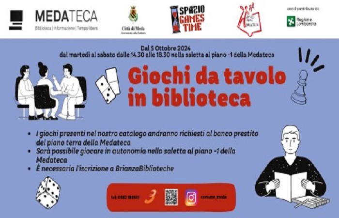 Da martedì a sabato, dalle ore 14:30 alle ore 18:30
Presso la saletta al piano -1 della Medateca